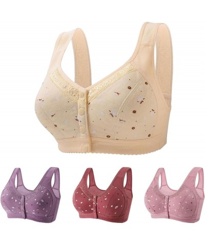 4 Pack Daisy Bras for Women Front Snaps Closure Wireless Cotton Bra Full Coverage Sports Bras Soft Comfy Sleep Bra Khaki $5.0...