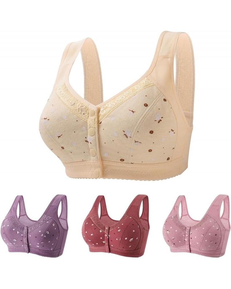 4 Pack Daisy Bras for Women Front Snaps Closure Wireless Cotton Bra Full Coverage Sports Bras Soft Comfy Sleep Bra Khaki $5.0...