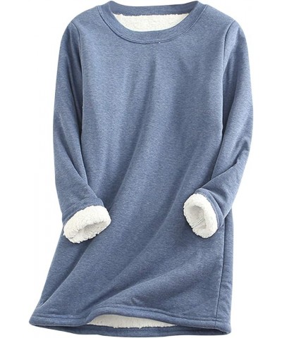 Women's Winter Warm Sherpa-lined Sweatshirts Soft O Neck Fleece Pullover Sweatshirt tops Blue $13.81 Hoodies & Sweatshirts