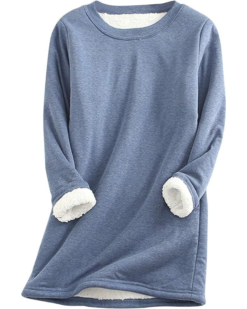 Women's Winter Warm Sherpa-lined Sweatshirts Soft O Neck Fleece Pullover Sweatshirt tops Blue $13.81 Hoodies & Sweatshirts