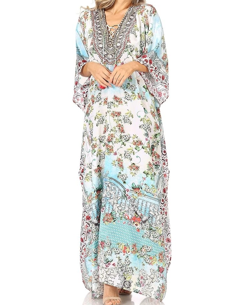 Yeni Women's Short Sleeve V-Neck Summer Floral Long Caftan Dress Cover-up 471 $34.19 Swimsuits