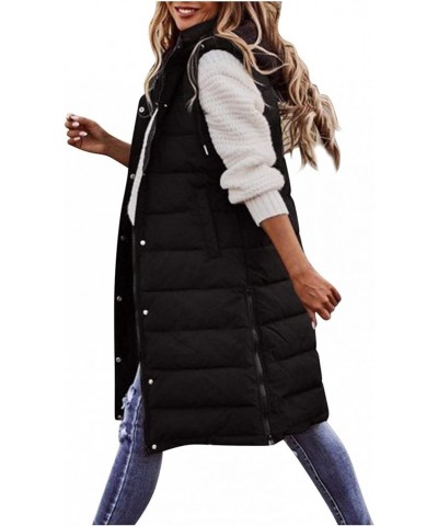 Long Vest for Women Sleeveless Warm Winter Down Jacket Zipper Hooded Down Coat Comfy Fleece Sherpa Jacket with Hood C-black $...