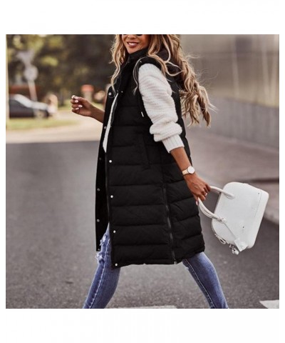 Long Vest for Women Sleeveless Warm Winter Down Jacket Zipper Hooded Down Coat Comfy Fleece Sherpa Jacket with Hood C-black $...