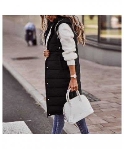 Long Vest for Women Sleeveless Warm Winter Down Jacket Zipper Hooded Down Coat Comfy Fleece Sherpa Jacket with Hood C-black $...