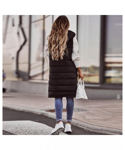 Long Vest for Women Sleeveless Warm Winter Down Jacket Zipper Hooded Down Coat Comfy Fleece Sherpa Jacket with Hood C-black $...