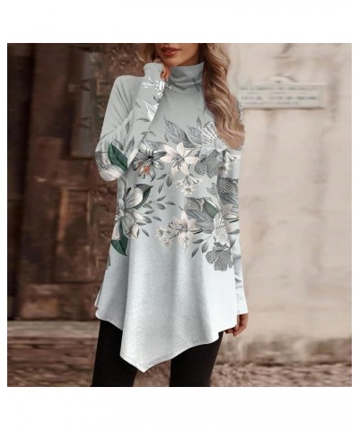 Womens Fall Tops,Womens Print Dress T Shirt Turtleneck Irregular Hem Long Tops Graphic Tee Blouse for Legging 2-gray $8.08 Sh...