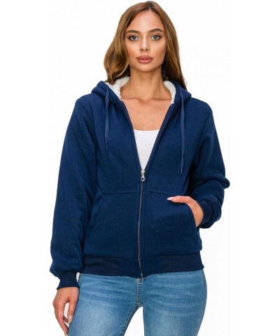 Women's Full Zip Up Fleece Hoodies with Fuzzy Thick White Sherpa Lining Winter Hoodies jackets heavyweight Sweatshirt Navy $1...