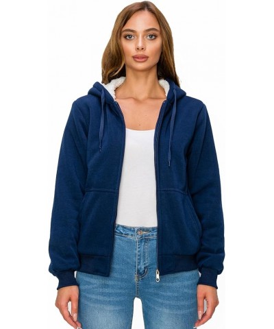 Women's Full Zip Up Fleece Hoodies with Fuzzy Thick White Sherpa Lining Winter Hoodies jackets heavyweight Sweatshirt Navy $1...