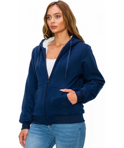 Women's Full Zip Up Fleece Hoodies with Fuzzy Thick White Sherpa Lining Winter Hoodies jackets heavyweight Sweatshirt Navy $1...