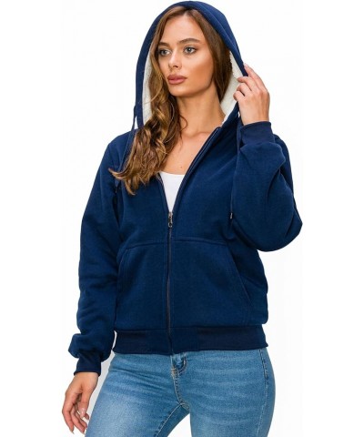 Women's Full Zip Up Fleece Hoodies with Fuzzy Thick White Sherpa Lining Winter Hoodies jackets heavyweight Sweatshirt Navy $1...