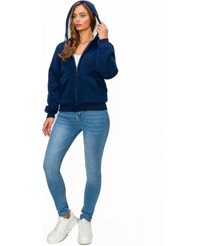 Women's Full Zip Up Fleece Hoodies with Fuzzy Thick White Sherpa Lining Winter Hoodies jackets heavyweight Sweatshirt Navy $1...