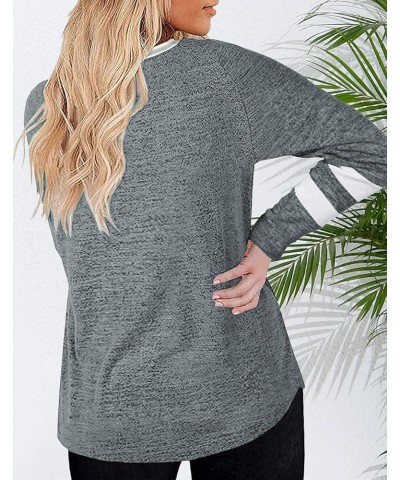 Women's Plus Size Tops Striped Long Sleeve V Neck T Shirts Color Block Casual Tunics Tee Shirt A-grey $14.24 Tops