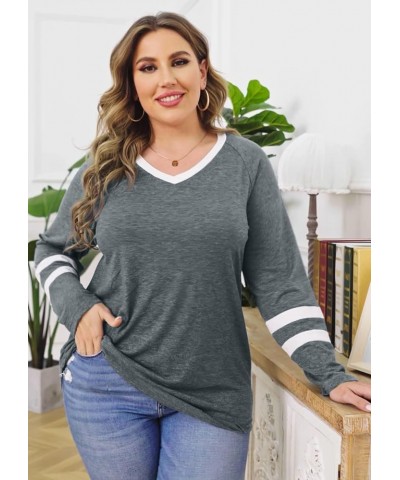 Women's Plus Size Tops Striped Long Sleeve V Neck T Shirts Color Block Casual Tunics Tee Shirt A-grey $14.24 Tops