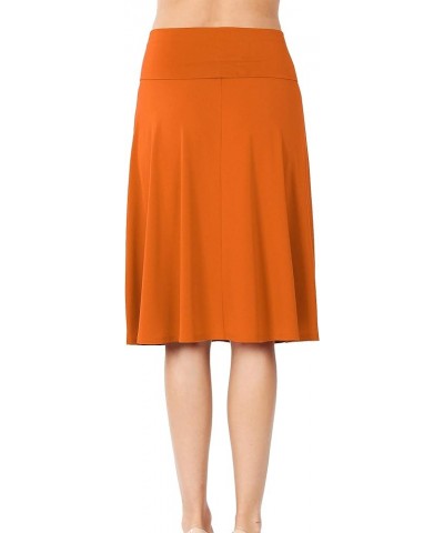 7502 Women's Knee Length A-Line Ruched Flared Skirt with Fold Over Elastic Waist Band Flared-almond $9.66 Skirts