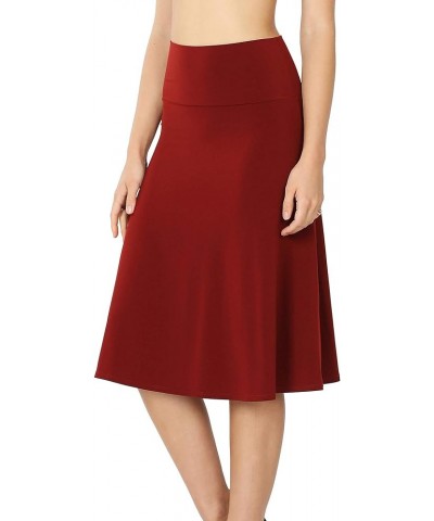 7502 Women's Knee Length A-Line Ruched Flared Skirt with Fold Over Elastic Waist Band Flared-almond $9.66 Skirts