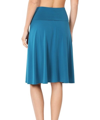 7502 Women's Knee Length A-Line Ruched Flared Skirt with Fold Over Elastic Waist Band Flared-almond $9.66 Skirts