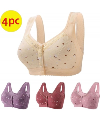 4 Pack Daisy Bras for Women Front Snaps Closure Wireless Cotton Bra Full Coverage Sports Bras Soft Comfy Sleep Bra Khaki $5.0...