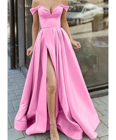 Off Shoulder Prom Dresses with Slit Long Satin Formal Evening Party Dresses for Women with Pockets YJY47 Dusty Blue $41.50 Dr...