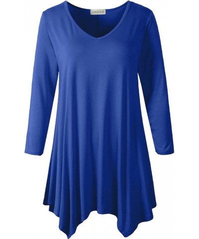 Plus Size Tops for Women Tunic Asymmetrical Dress Shirts 3/4 Sleeve V Neck Flowy Ladies Clothes for Leggings Royalblue $16.46...