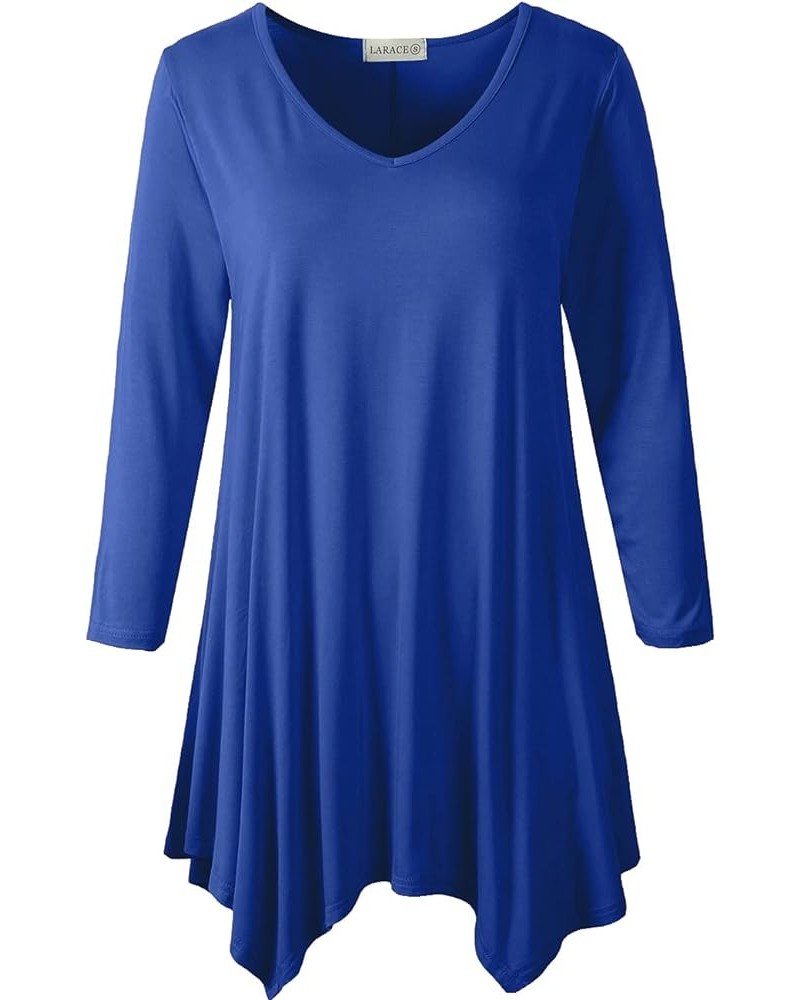 Plus Size Tops for Women Tunic Asymmetrical Dress Shirts 3/4 Sleeve V Neck Flowy Ladies Clothes for Leggings Royalblue $16.46...