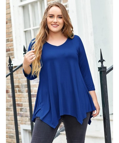 Plus Size Tops for Women Tunic Asymmetrical Dress Shirts 3/4 Sleeve V Neck Flowy Ladies Clothes for Leggings Royalblue $16.46...