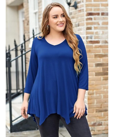 Plus Size Tops for Women Tunic Asymmetrical Dress Shirts 3/4 Sleeve V Neck Flowy Ladies Clothes for Leggings Royalblue $16.46...