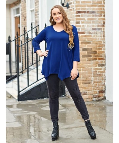 Plus Size Tops for Women Tunic Asymmetrical Dress Shirts 3/4 Sleeve V Neck Flowy Ladies Clothes for Leggings Royalblue $16.46...