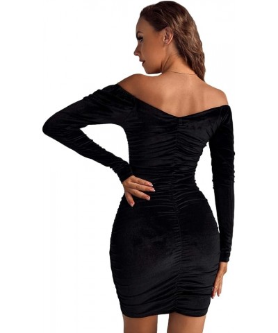 Women's Sweetheart Neck Long Sleeve Ruched Bodycon Mini Velvet Dress Black $14.70 Dresses