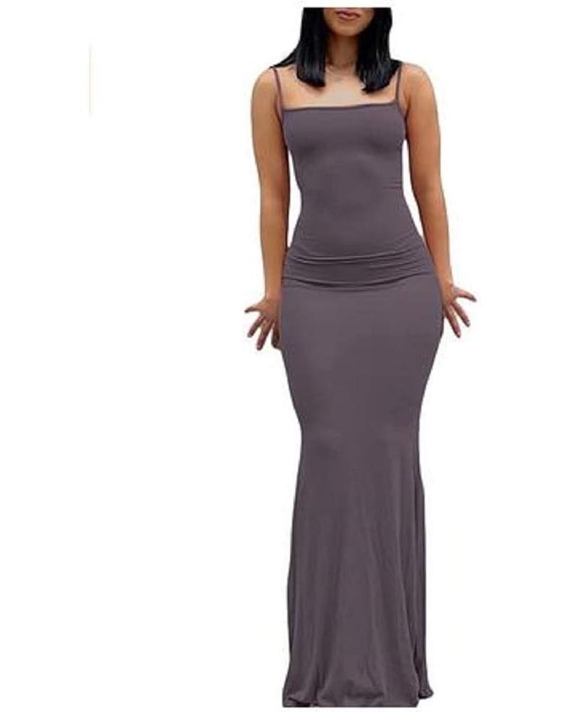 Women's Fish Tail Spaghetti Strap Dress Sleeveless Bodycon Long Dress A-purple $8.66 Dresses