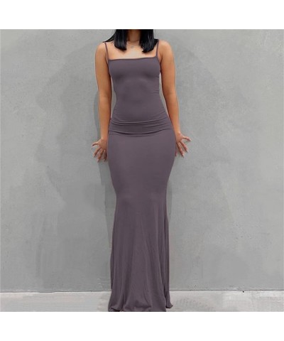 Women's Fish Tail Spaghetti Strap Dress Sleeveless Bodycon Long Dress A-purple $8.66 Dresses