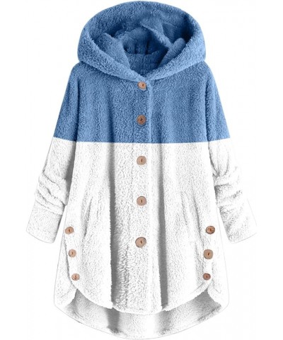 Womens Winter Fuzzy Fleece Jacket Hem Plus Size Hoodie Top Sweater Blouse Hooded Coats Fur Coats For Sky Blue-1 $12.10 Jackets