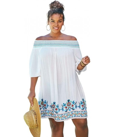 Women's Plus Size Off-The-Shoulder Cover Up Swimsuit Cover Up White Multi $32.58 Swimsuits