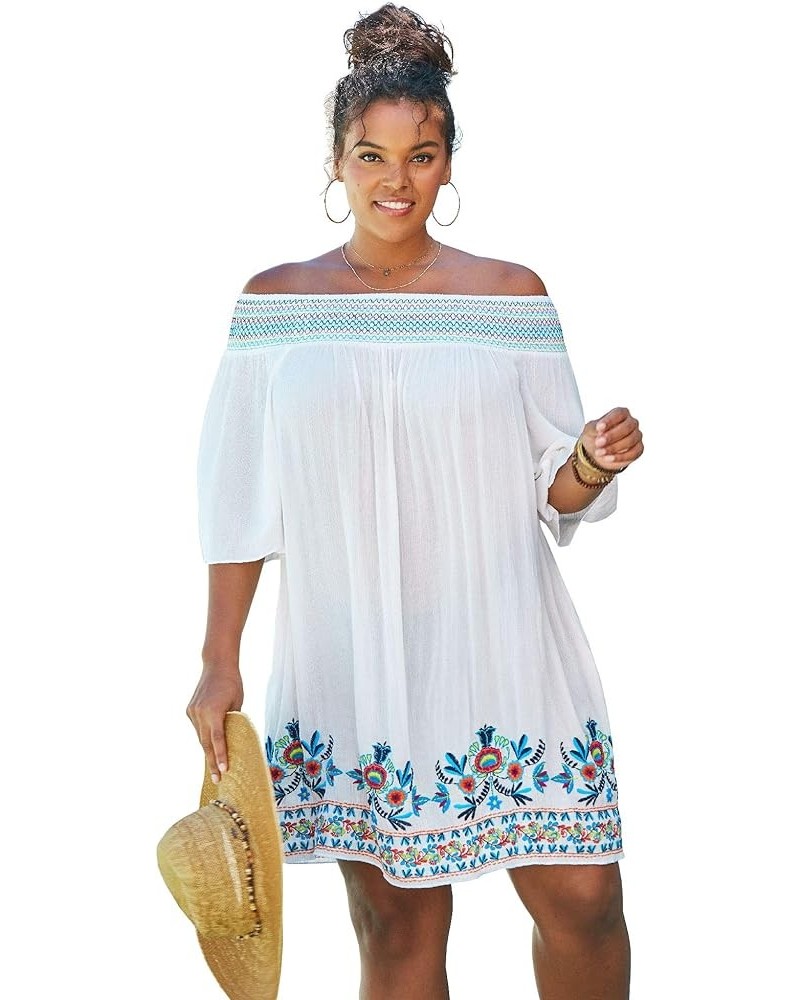 Women's Plus Size Off-The-Shoulder Cover Up Swimsuit Cover Up White Multi $32.58 Swimsuits