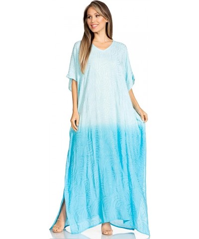 Pilar Petite Women's Casual Long Short Sleeve Beach Maxi Caftan Kaftan Dress 13-blue $15.84 Swimsuits