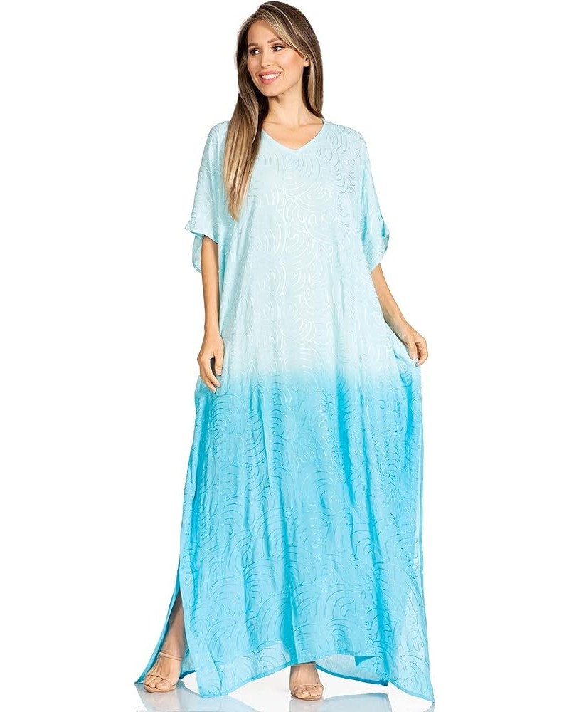 Pilar Petite Women's Casual Long Short Sleeve Beach Maxi Caftan Kaftan Dress 13-blue $15.84 Swimsuits