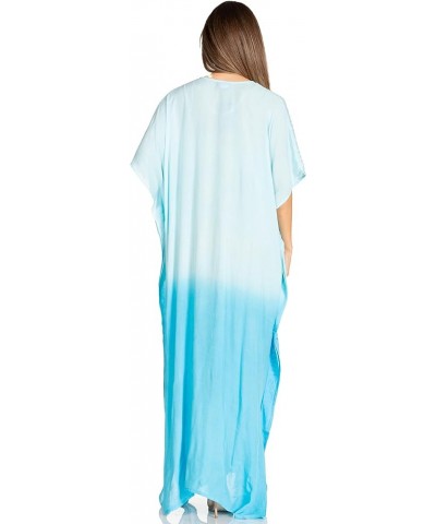 Pilar Petite Women's Casual Long Short Sleeve Beach Maxi Caftan Kaftan Dress 13-blue $15.84 Swimsuits