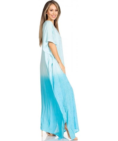 Pilar Petite Women's Casual Long Short Sleeve Beach Maxi Caftan Kaftan Dress 13-blue $15.84 Swimsuits