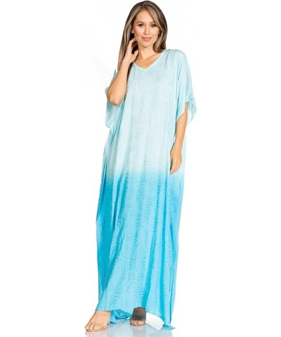 Pilar Petite Women's Casual Long Short Sleeve Beach Maxi Caftan Kaftan Dress 13-blue $15.84 Swimsuits