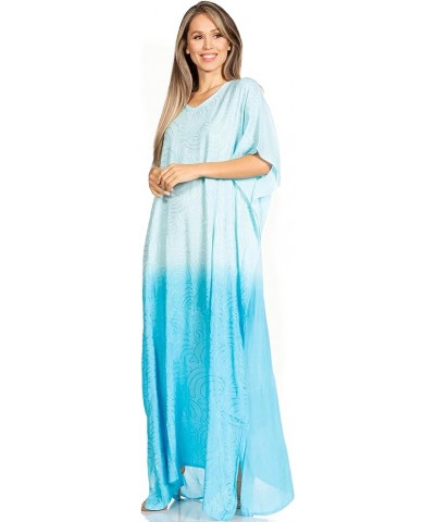 Pilar Petite Women's Casual Long Short Sleeve Beach Maxi Caftan Kaftan Dress 13-blue $15.84 Swimsuits