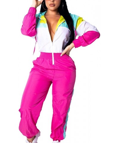 Women's Pullover Hoodies Jumpsuit Zipper Jacket Windbreaker Elastic Waistband Pants One Piece Outfits Tracksuit Set C1 Pink $...