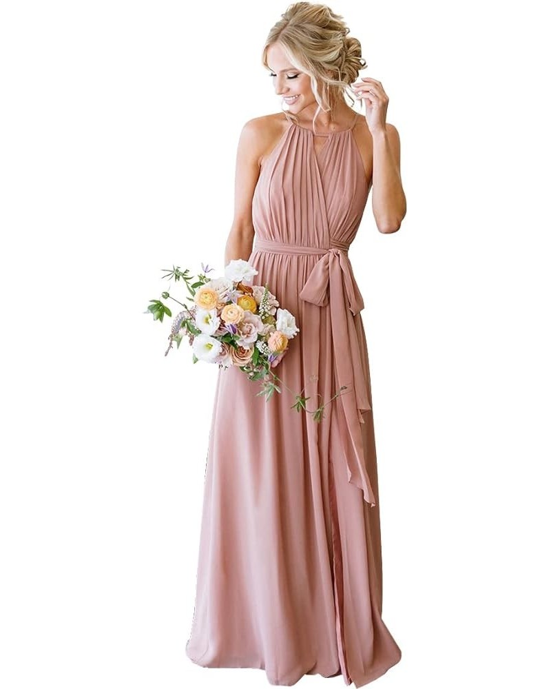 Women's Halter Chiffon Bridesmaid Dresses for Women Long A-Line Simple Formal Dresses Pleated CYM032 Dusty Rose $25.97 Dresses