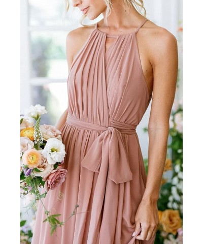 Women's Halter Chiffon Bridesmaid Dresses for Women Long A-Line Simple Formal Dresses Pleated CYM032 Dusty Rose $25.97 Dresses