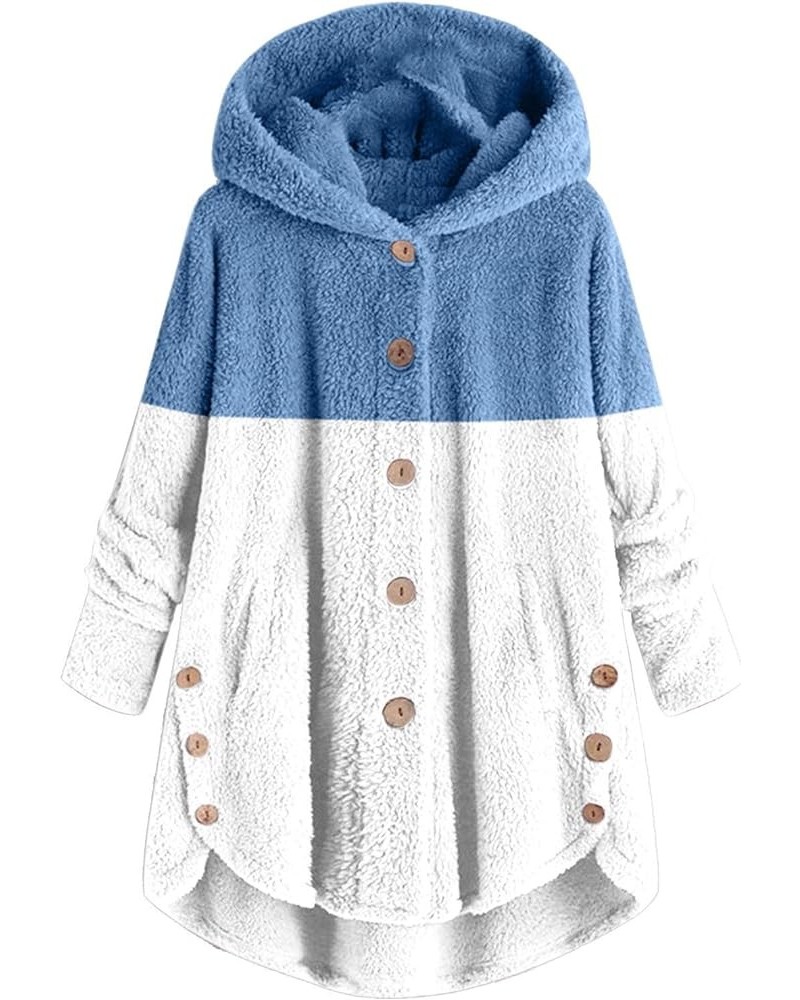 Women Plush Sweatshirt Oversized Fleece Jacket Fuzzy Sweater Color Block Thicken Warm Hoodie Outwear Coats 03 Blue $10.44 Jac...