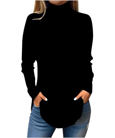 Womens Turtleneck Long Sleeve Shirts Color Block Tunic Tops Fall Dressy Casual Blouses Winter Pullover Sweatshirts B002-black...