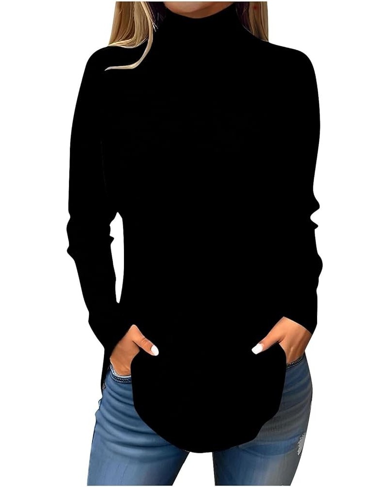 Womens Turtleneck Long Sleeve Shirts Color Block Tunic Tops Fall Dressy Casual Blouses Winter Pullover Sweatshirts B002-black...