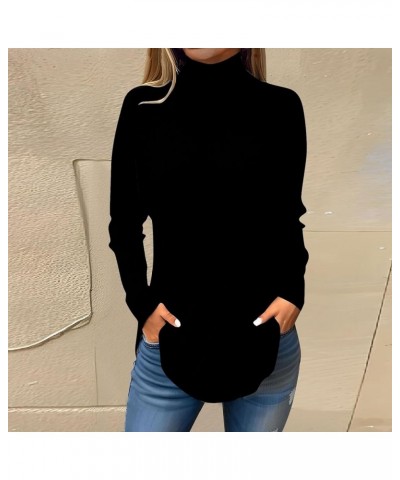 Womens Turtleneck Long Sleeve Shirts Color Block Tunic Tops Fall Dressy Casual Blouses Winter Pullover Sweatshirts B002-black...