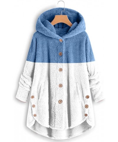 Women Plush Sweatshirt Oversized Fleece Jacket Fuzzy Sweater Color Block Thicken Warm Hoodie Outwear Coats 03 Blue $10.44 Jac...