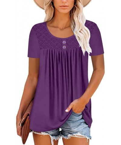 Womens Henley V Neck Casual Blouse Button Down T Shirts Flare and Flowy Tops 7-purple $12.74 Tops