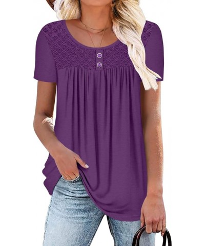 Womens Henley V Neck Casual Blouse Button Down T Shirts Flare and Flowy Tops 7-purple $12.74 Tops