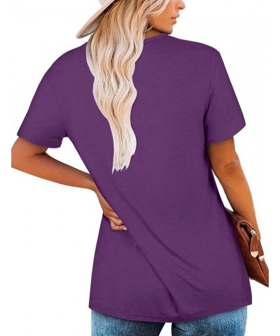 Womens Henley V Neck Casual Blouse Button Down T Shirts Flare and Flowy Tops 7-purple $12.74 Tops